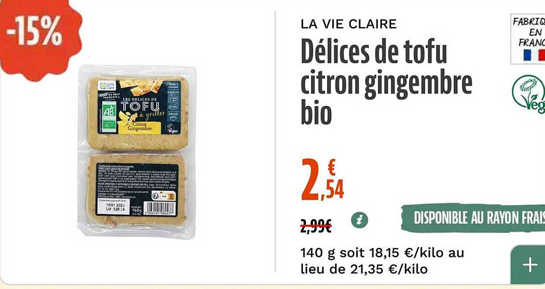 Délices de tofu citron gingembre bio