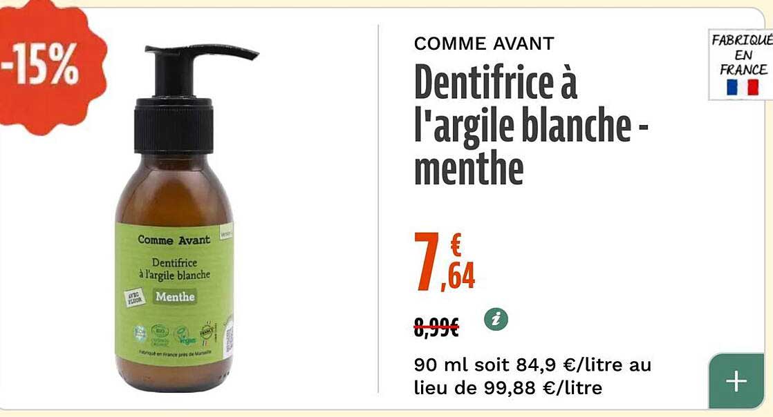 Dentifrice à l'argile blanche - menthe