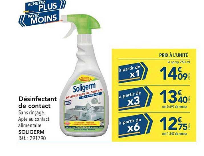 Désinfectant de contact sans rinçage SOLIGERM Réf. : 291790
