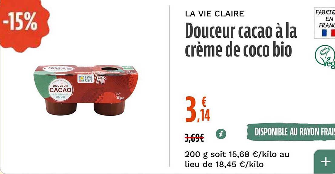 Douceur cacao à la crème de coco bio