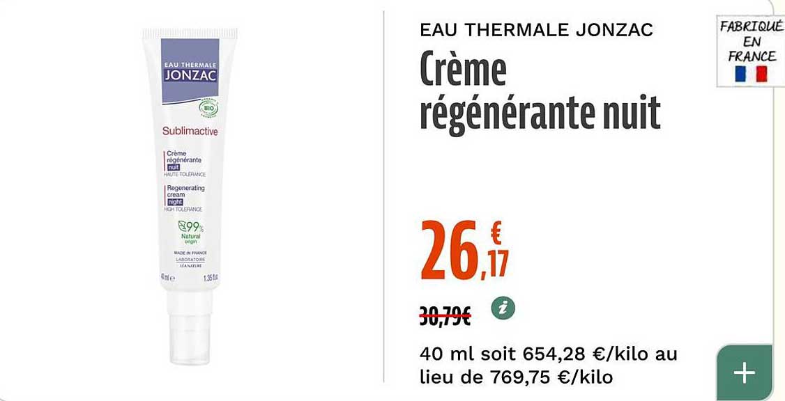 EAU THERMALE JONZAC Crème régénérante nuit