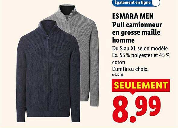 ESMARA MEN Pull camionneur en grosse maille homme