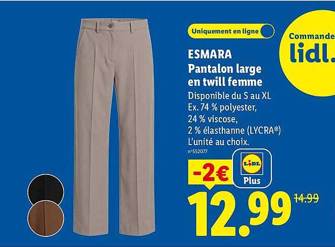 ESMARA Pantalon large en twill femme
