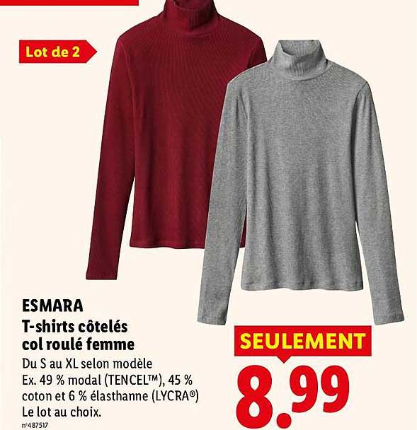 ESMARA T-shirts côtelés col roulé femme