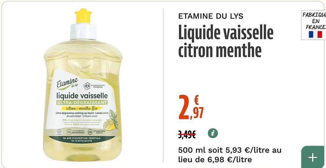 ETAMINE DU LYS Liquide vaisselle citron menthe