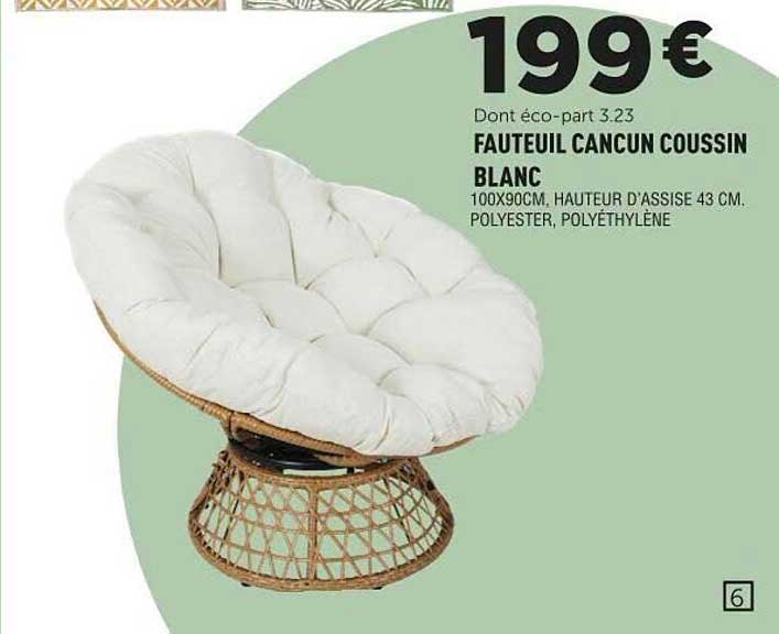 FAUTEUIL CANCUN COUSSIN BLANC