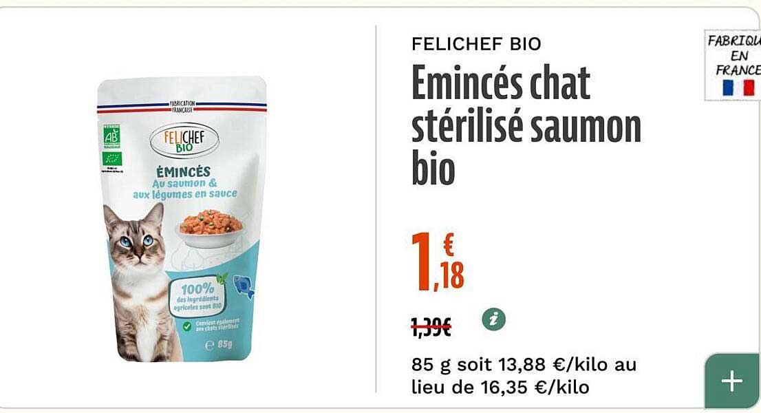 FELICHEF BIO Emincés chat stérilisé saumon bio