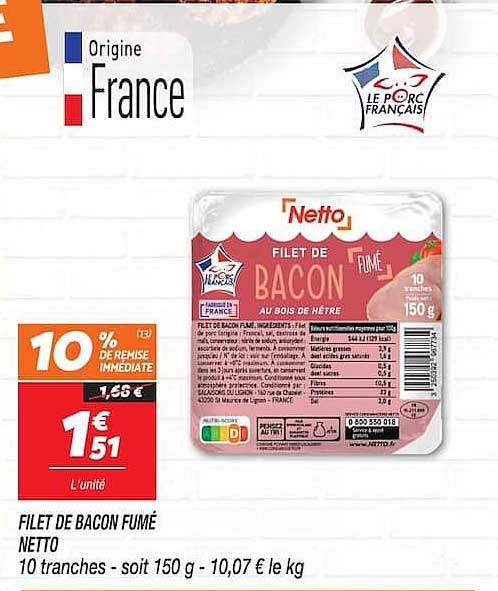 FILET DE BACON FUMÉ NETTO