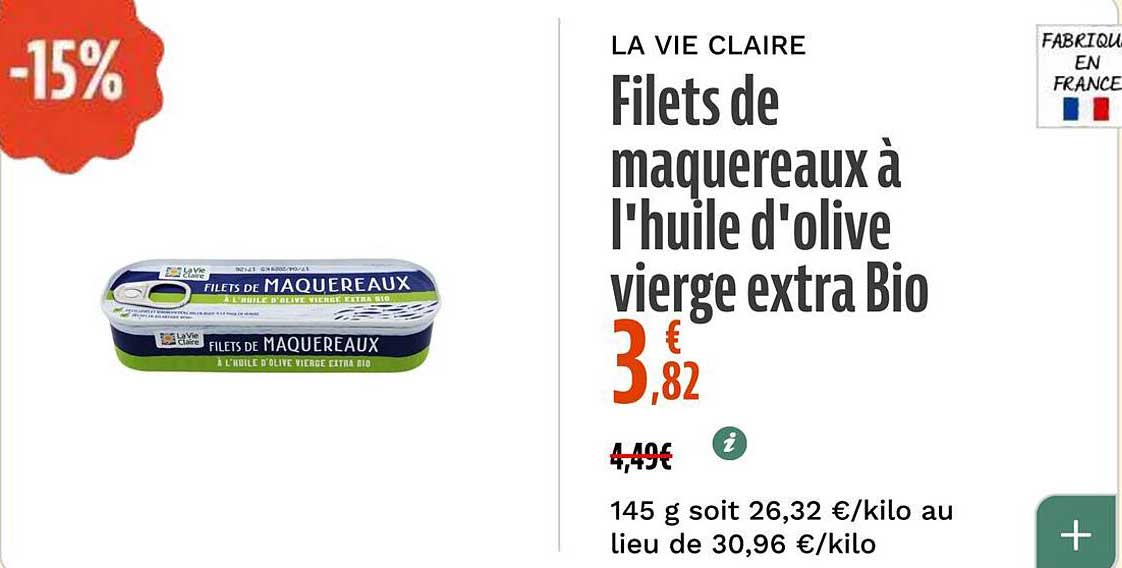 Filets de maquereaux à l'huile d'olive vierge extra Bio