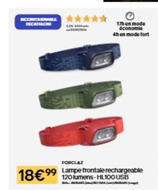Forclaz Lampe frontale rechargeable 120 lumens - HL100 USB