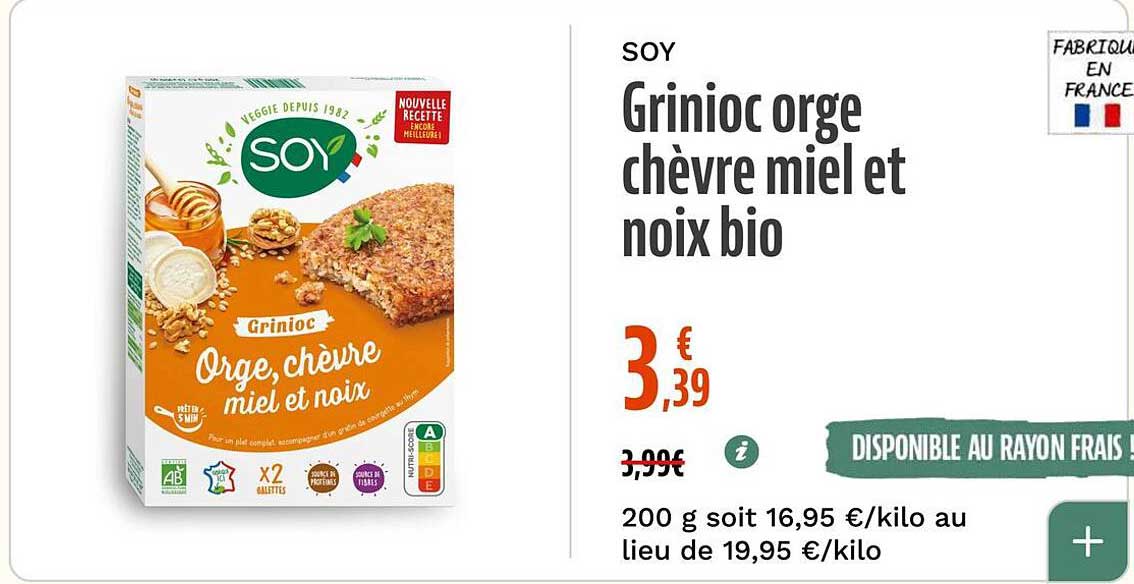 Grinioc orge chèvre miel et noix bio