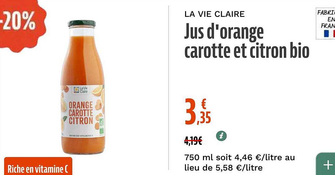 Jus d'orange carotte et citron bio