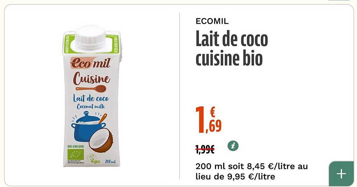 Lait de coco cuisine bio
