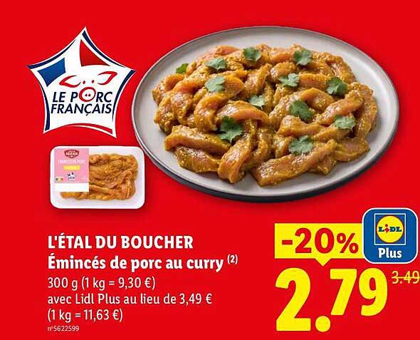 L'ÉTAL DU BOUCHER Émincés de porc au curry