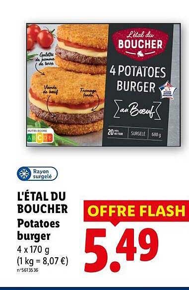 L’ÉTAL DU BOUCHER Potatoes burger 4 x 170 g (1 kg = 8,07 €) n°513536