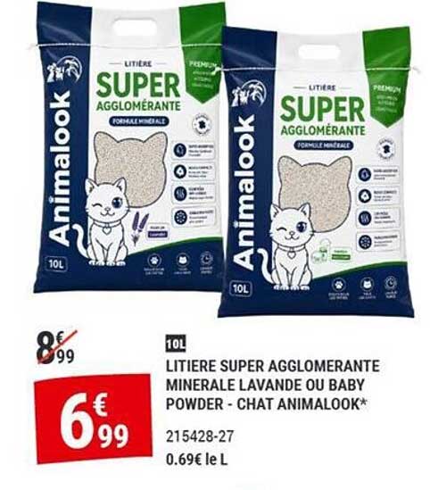 LITIERE SUPER AGGLOMERANTE MINERALE LAVANDE OU BABY POWDER - CHAT ANIMALOOK*