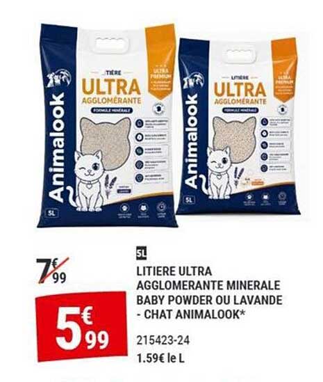 LITIERE ULTRA AGGLOMERANTE MINERALE BABY POWDER OU LAVANDE - CHAT ANIMALOOK*