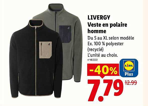 LIVERGY Veste en polaire homme