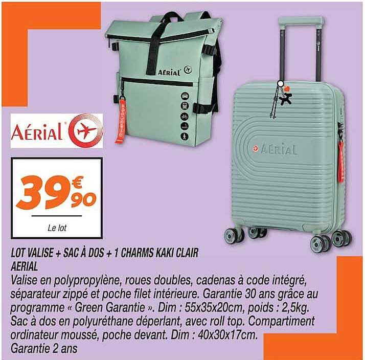 LOT VALISE + SAC À DOS + 1 CHARMS KAKI CLAIR AERIAL