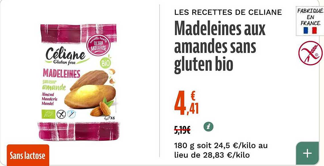 Madeleines aux amandes sans gluten bio
