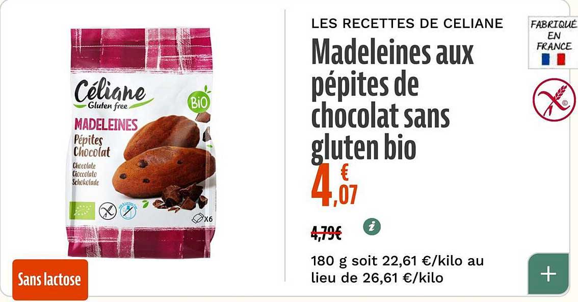 Madeleines aux pépites de chocolat sans gluten bio