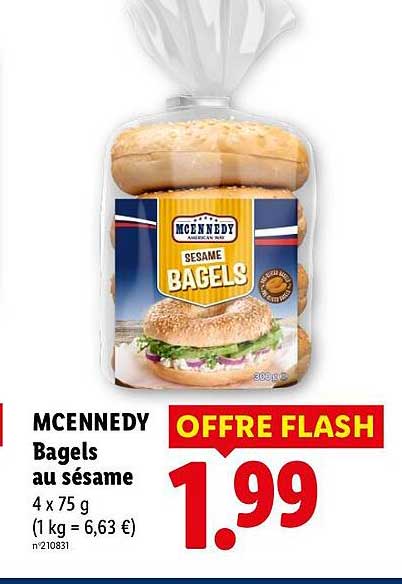 MCENNEDY Bagels au sésame 4 x 75 g (1 kg = 6,63 €) n°210831