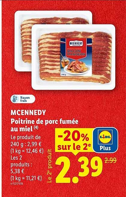 MCENNEDY Poitrine de porc fumée au miel