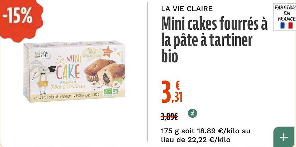 Mini cakes fourrés à la pâte à tartiner bio