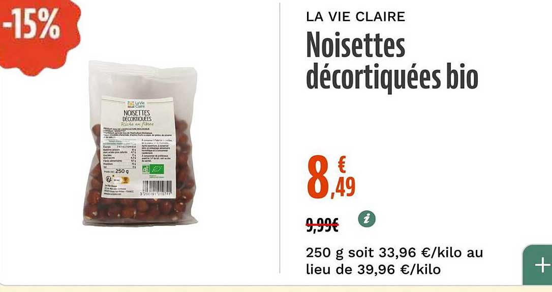 Noisettes décortiquées bio
