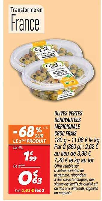 OLIVES VERTES DÉNOYAUTÉES MÉRIDIONALE CROC FRAIS