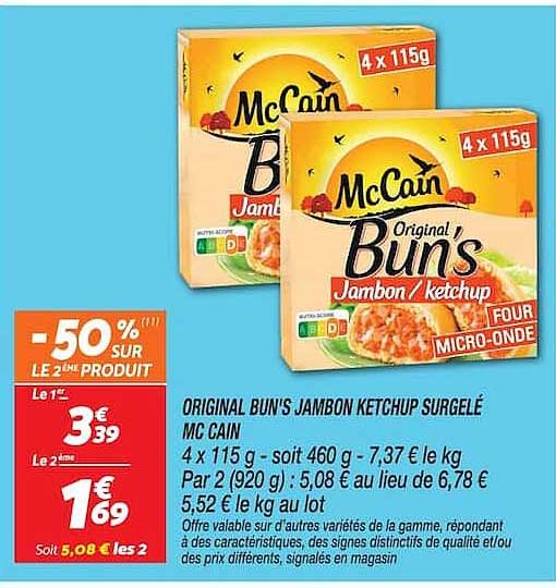 Original Bun's Jambon Ketchup Surgelé Mc Cain