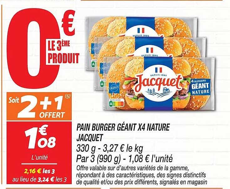 PAIN BURGER GÉANT X4 NATURE JACQUET