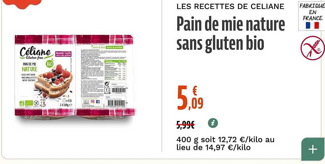 Pain de mie nature sans gluten bio