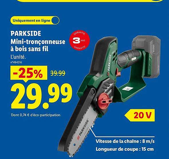 PARKSIDE Mini-tronçonneuse à bois sans fil