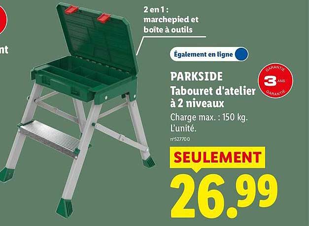 PARKSIDE Tabouret d'atelier à 2 niveaux