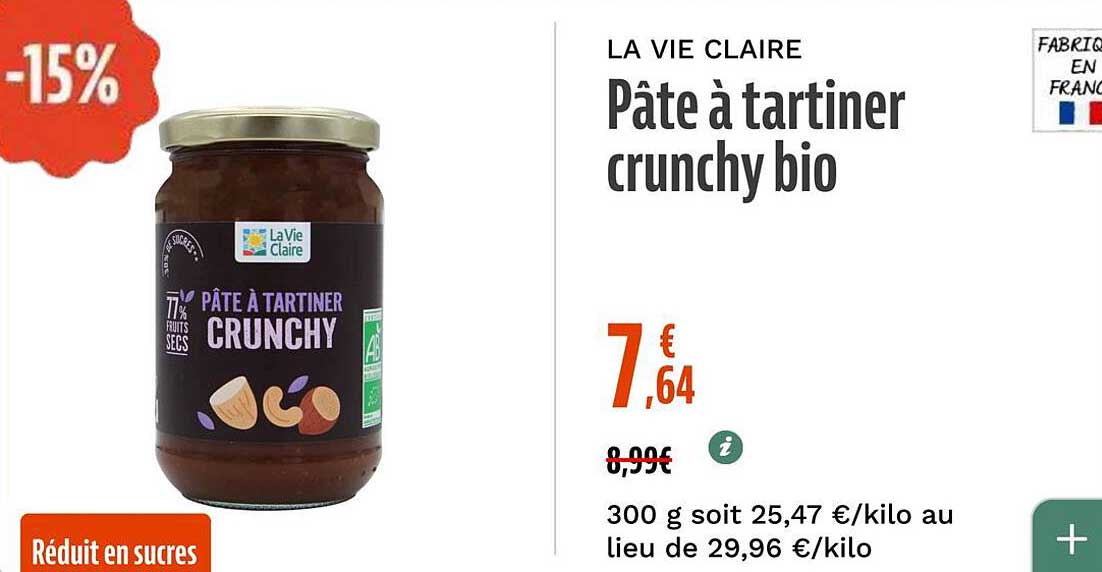 Pâte à tartiner crunchy bio