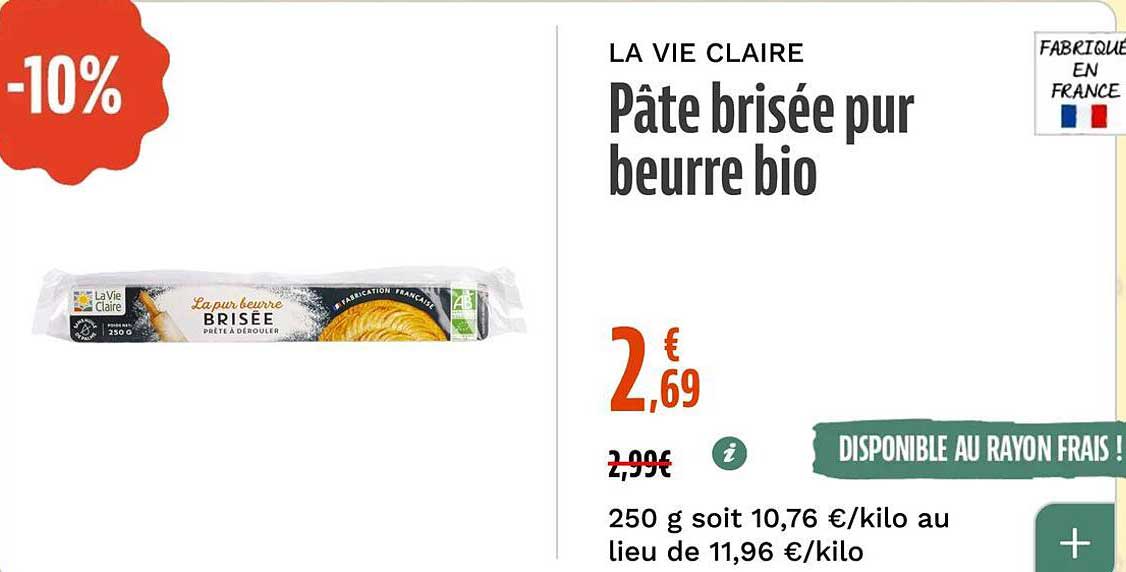 Pâte brisée pur beurre bio