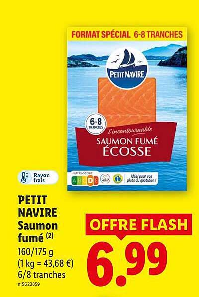 PETIT NAVIRE Saumon fumé (2) 160/175 g 1 kg = 43,68 € 6/8 tranches