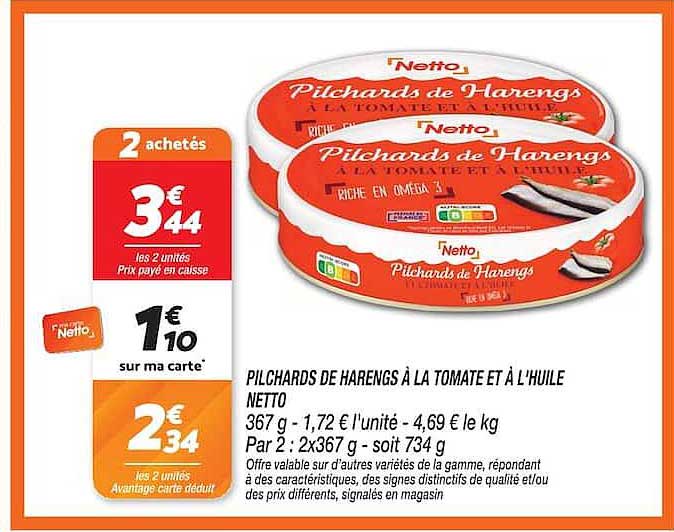 PILCHARDS DE HARENGS À LA TOMATE ET À L’HUILE NETTO