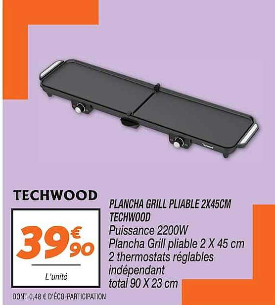 PLANCHA GRILL PLIABLE 2X45CM TECHWOOD