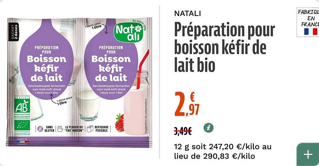 Préparation pour boisson kéfir de lait bio