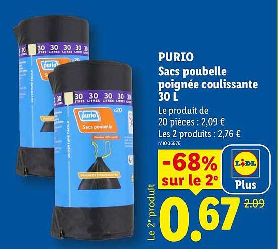 PURIO Sacs poubelle poignée coulissante 30 L