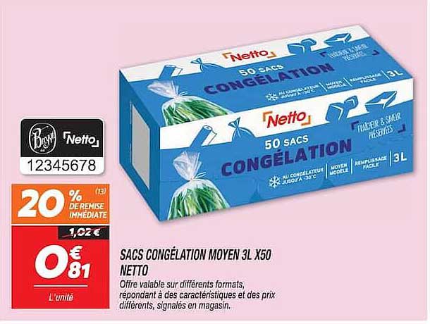 SACS CONGÉLATION MOYEN 3L X50 NETTO