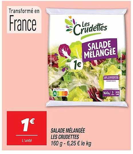 SALADE MÉLANGÉE LES CRUDSETTES 160 g - 6,25 € le kg