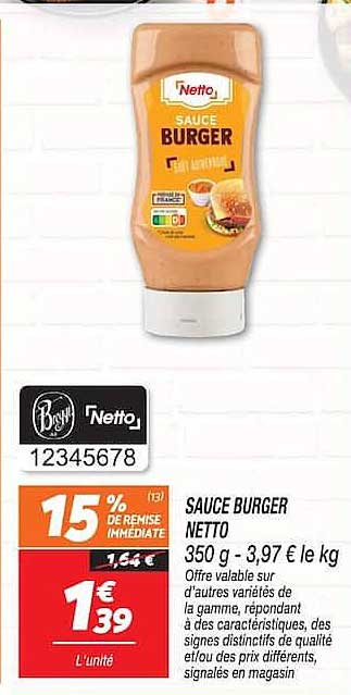 SAUCE BURGER NETTO 350 g - 3,97 € le kg