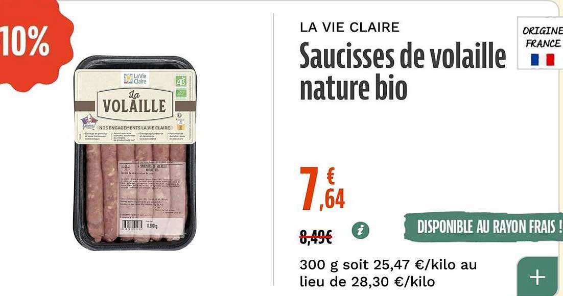 Saucisses de volaille nature bio