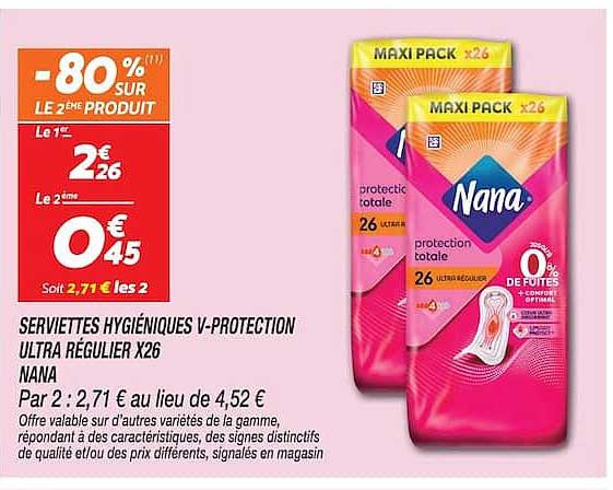 SERVIETTES HYGIÉNIQUES V-PROTECTION ULTRA RÉGULIER X26 NANA