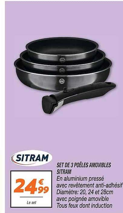 SET DE 3 POÊLES AMOVIBLES SITRAM