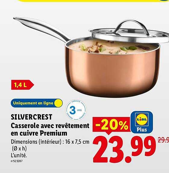 SILVERCREST Casserole avec revêtement en cuivre Premium