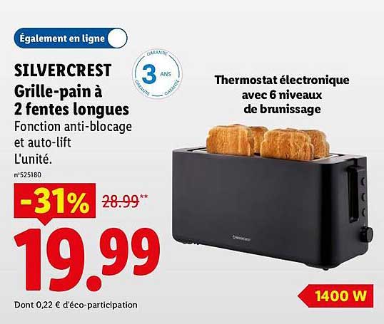 SILVERCREST Grille-pain à 2 fentes longues